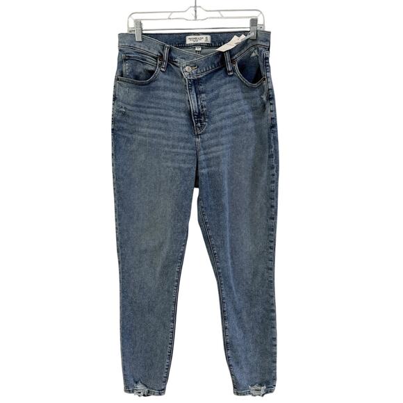 Abercrombie & Fitch Size 32 14 R Super Skinny Ankle High Rise Criss Cross Jeans - Picture 2 of 12